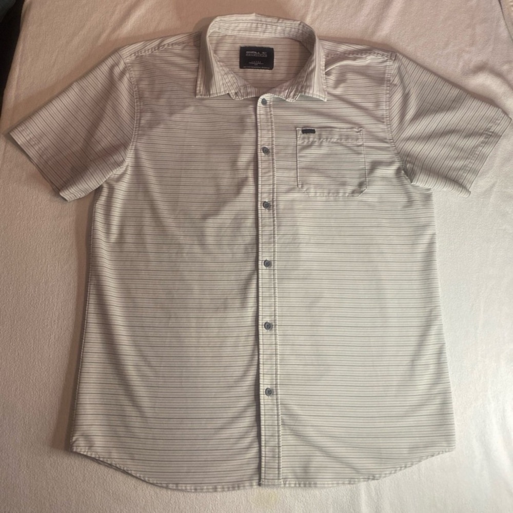 O'Neill Men's Gray/green Striped Button Down Shirt